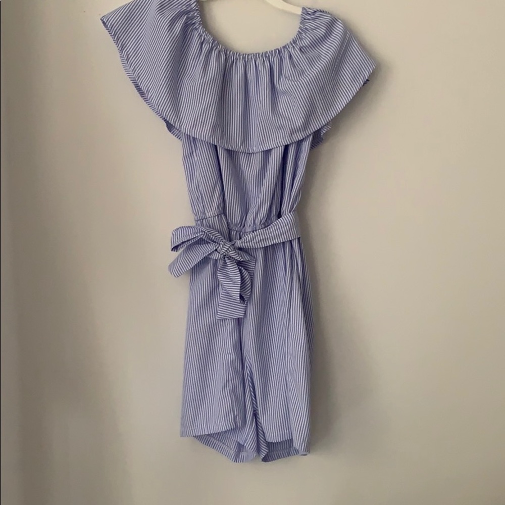 Blue and white romper
